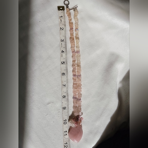 Rose Quartz Large Pendant Stone Crystal Beaded Necklace - Picture 7 of 8